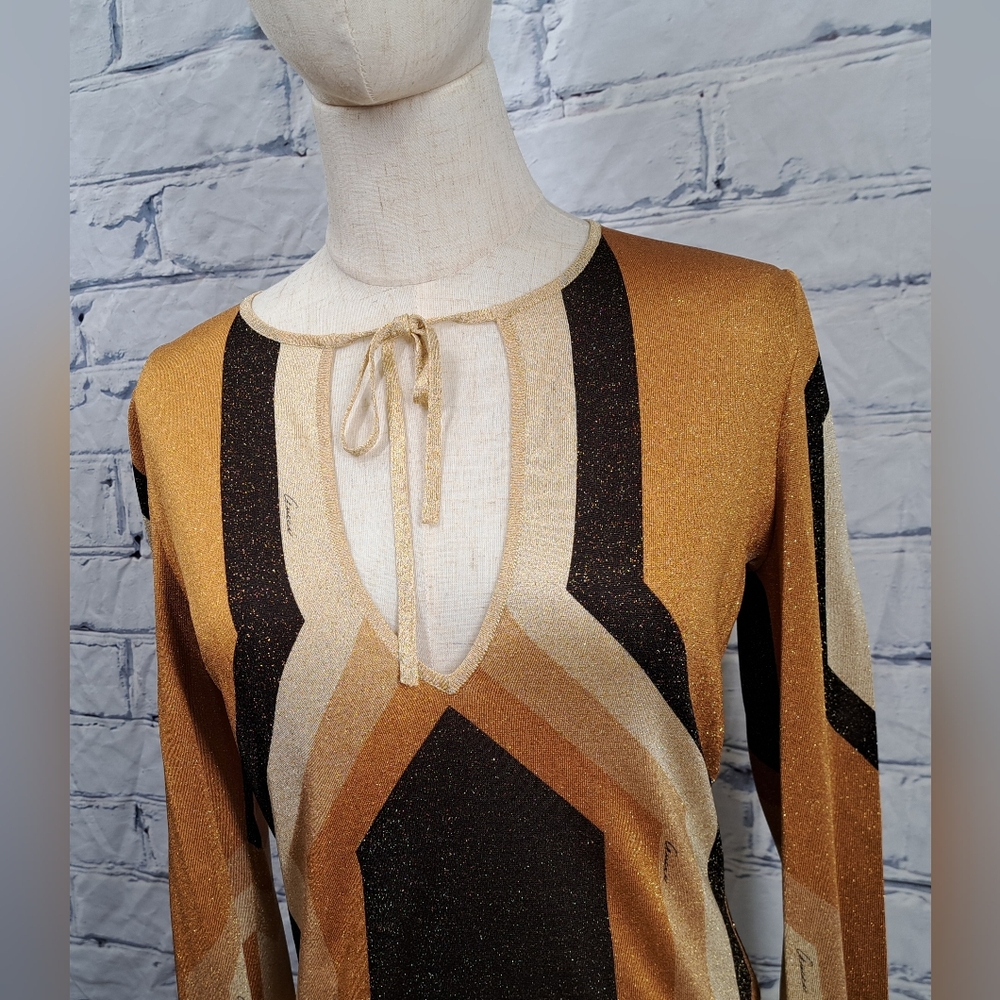 Gucci by Tom Ford Runway Gold Metallic Lurex Knit Long Sleeve Top Y2K  2000 XS - Picture 9 of 15